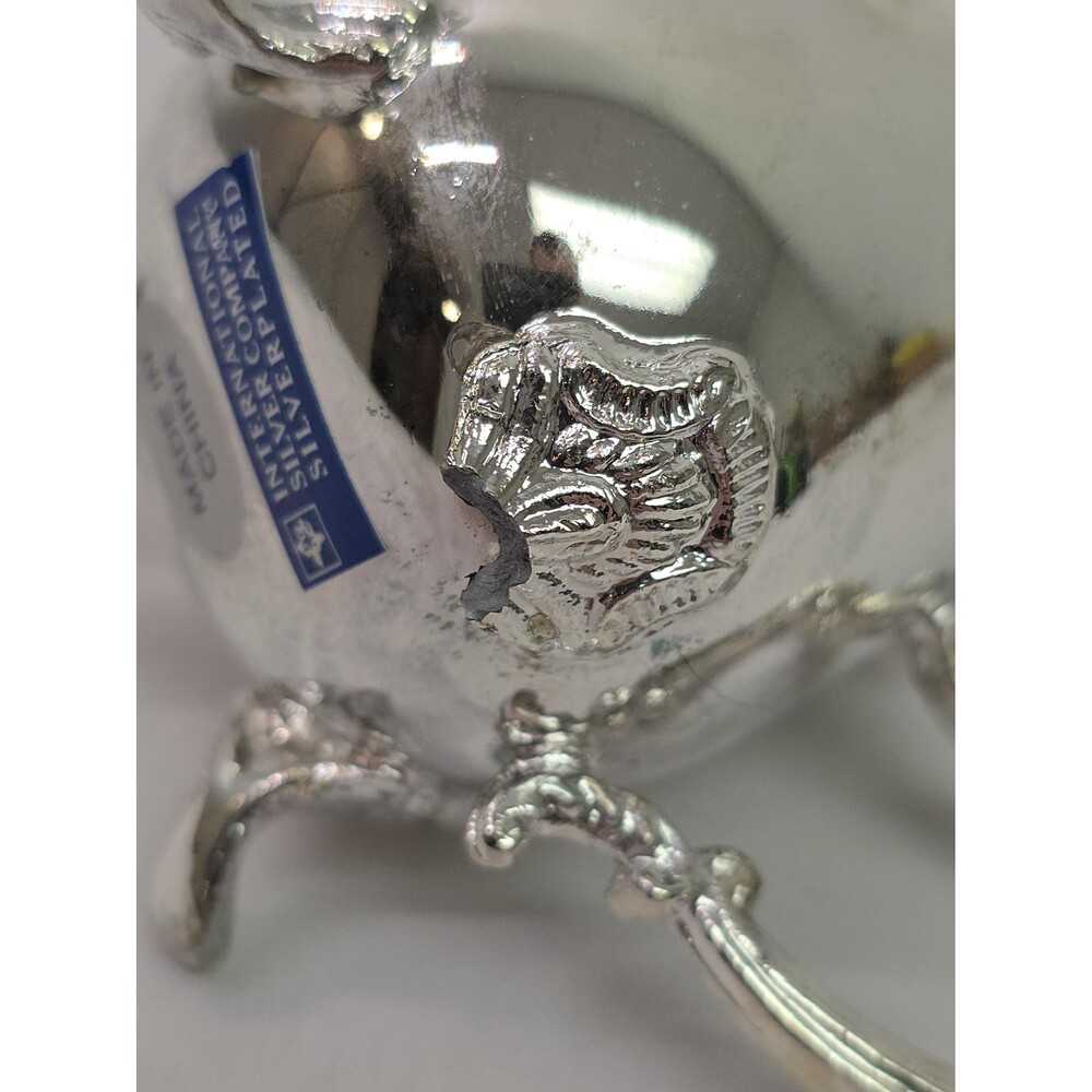 Vintage damaged silver-plated creamer pitched footed miniature ornate 2 pourer - Picture 5 of 9